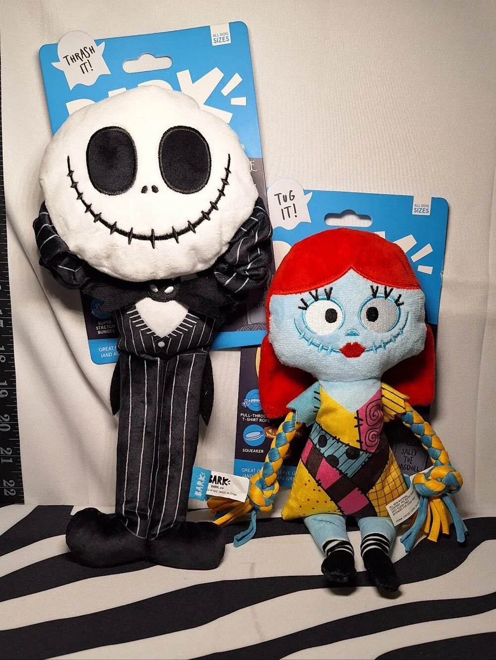 NWT Bark Nightmare Before Christmas Jack And Sally Dog Toys, 2 Toy All Dog Sizes